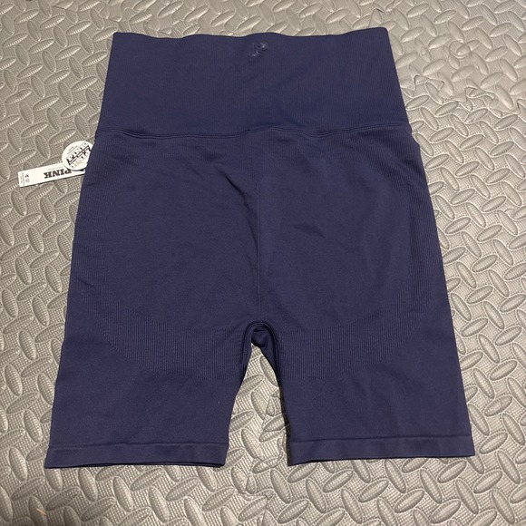 VS Pink Active Women's High Waist Soft Seamless Foldover Bike Shorts Navy Size M - Picture 2 of 3